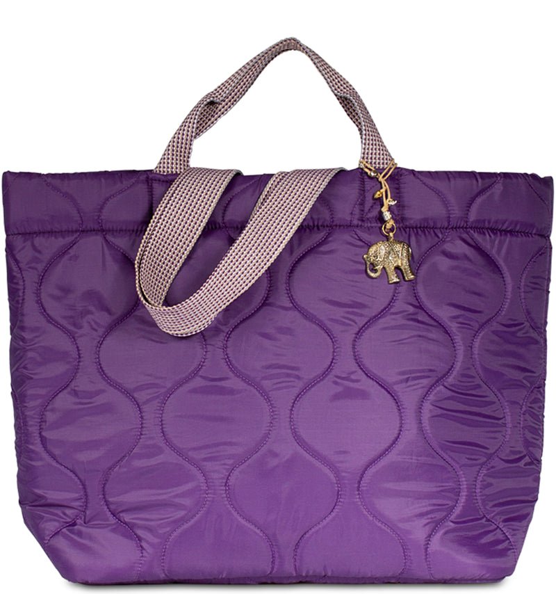 Großer gesteppt Nylon Shopper in Purple zwei Tragehenkel zwei Schultergurte mit Innentaschen und abnehmbarem Labelanhänger