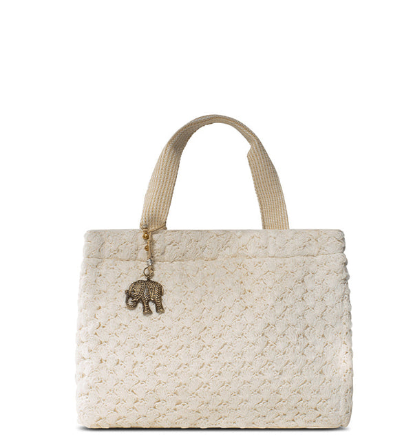 Gehäkelte Schultertasche in Creme mit Quaste und Henkeln von Anokhi