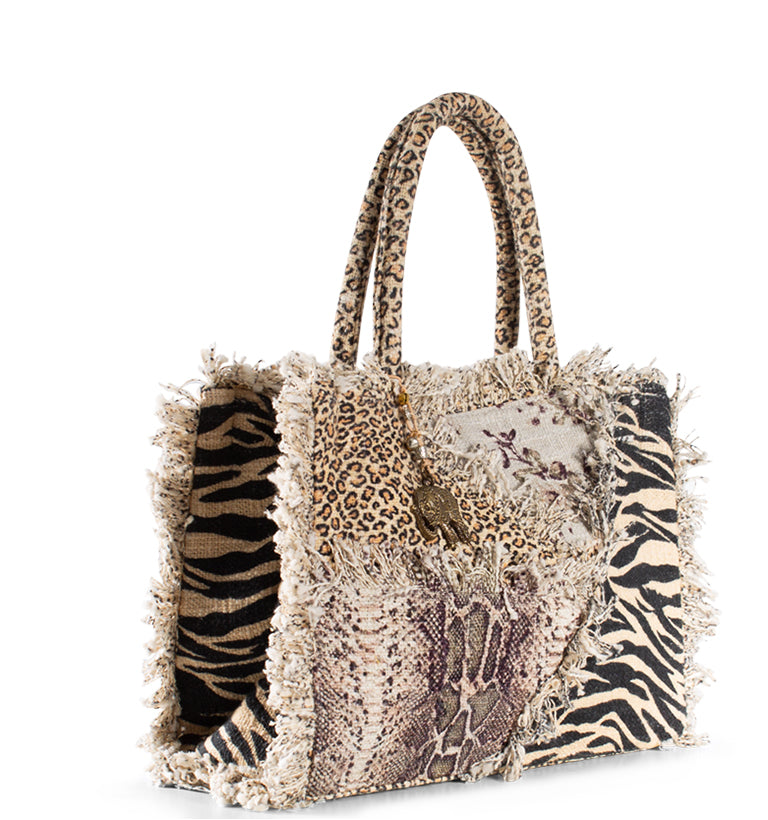Tote Bag mit Animal-Patchwork – Zebra, Leopard & Snake