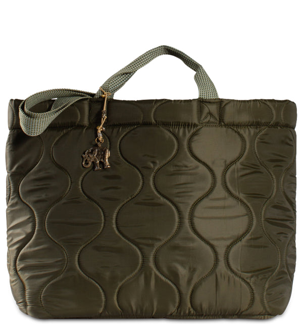 Großer gesteppt Nylon Shopper in Olive zwei Tragehenkel zwei Schultergurte mit Innentaschen und abnehmbarem Labelanhänger