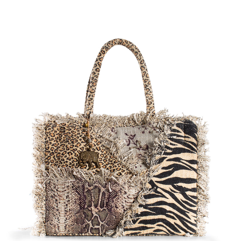 Tote Bag mit Animal-Patchwork – Zebra, Leopard & Snake