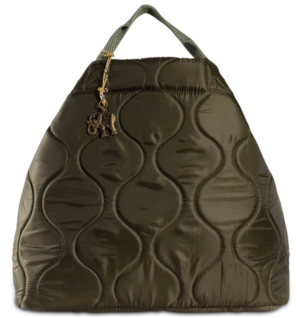 Großer Gesteppt Nylon Shopper Olive 58 x 18 x 39 cm