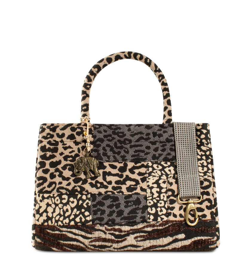 Mittlere Book Tote Tasche Patchwork mit Animal Print in winterlichen Farben zwei Tragehenkel und praktisches Design