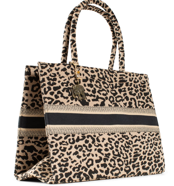 Anokhi Book Tote Tasche Beige Animal Print