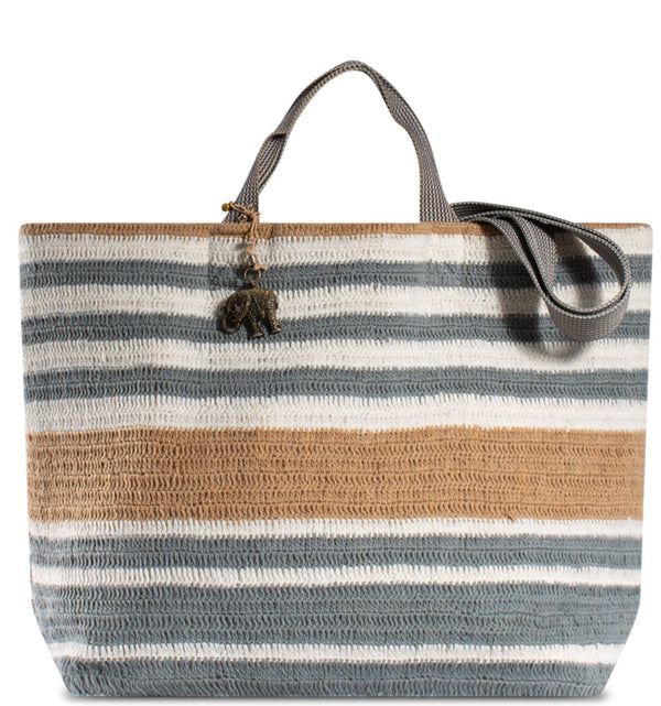 Großer Shopper aus Textil mit Streifen – Anokhi