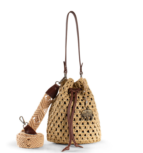Beutel Handtasche mini Damenhandtasche aus Bast fein in Naturfarben