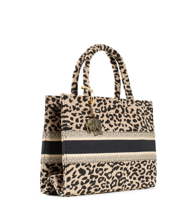 Anokhi Book Tote Tasche Beige Animal Print