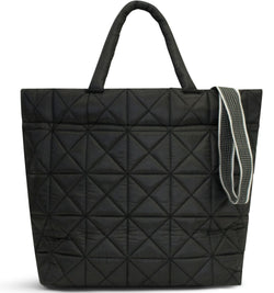 Großer gesteppt Nylon Shopper in Schwarz zwei Tragehenkel zwei Schultergurte mit Innentaschen und abnehmbarem Labelanhänger