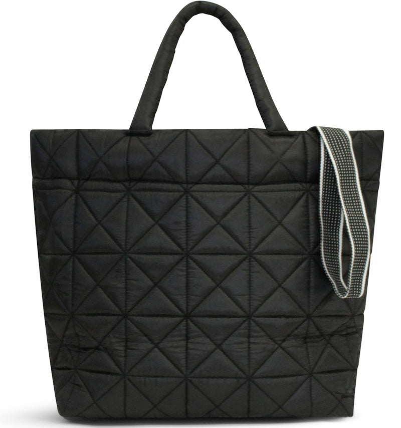 Großer gesteppt Nylon Shopper in Schwarz zwei Tragehenkel zwei Schultergurte mit Innentaschen und abnehmbarem Labelanhänger