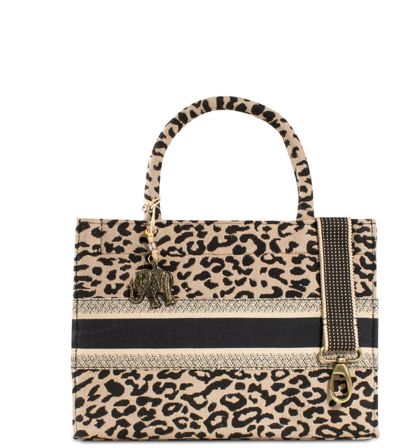 Anokhi Book Tote Tasche Beige Animal Print mittelgroß mit Magnetverschluss zwei Tragehenkel und Innentaschen