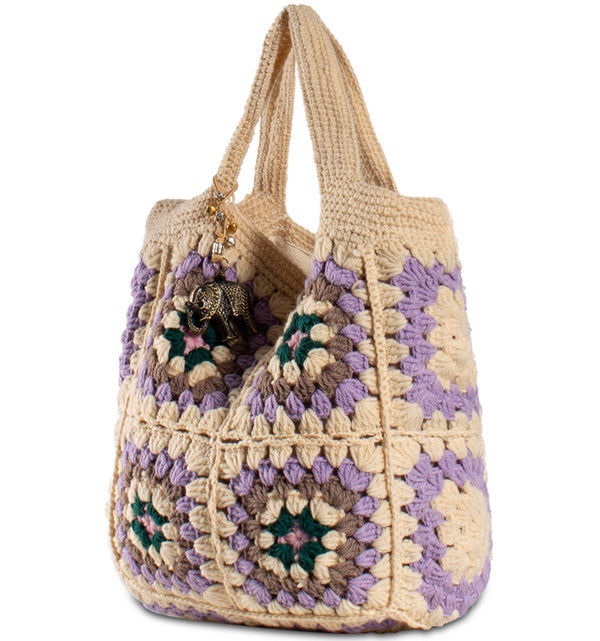 "Häkeltasche, Patchworktasche Cremefarben"