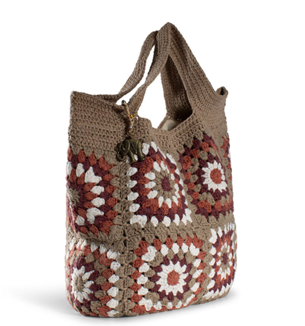 "Häkeltasche, Patchworktasche Braun"