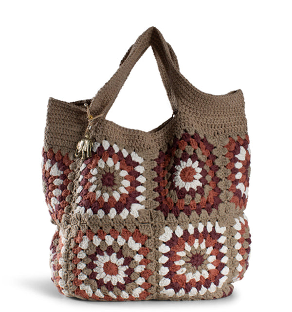 Häkeltasche Patchworktasche Damenhandtasche aus Textil in Braun