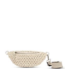 "Gehäkelte Bauchtasche in Natur mit gemustertem Ethno-Schultergurt von Anokhi"