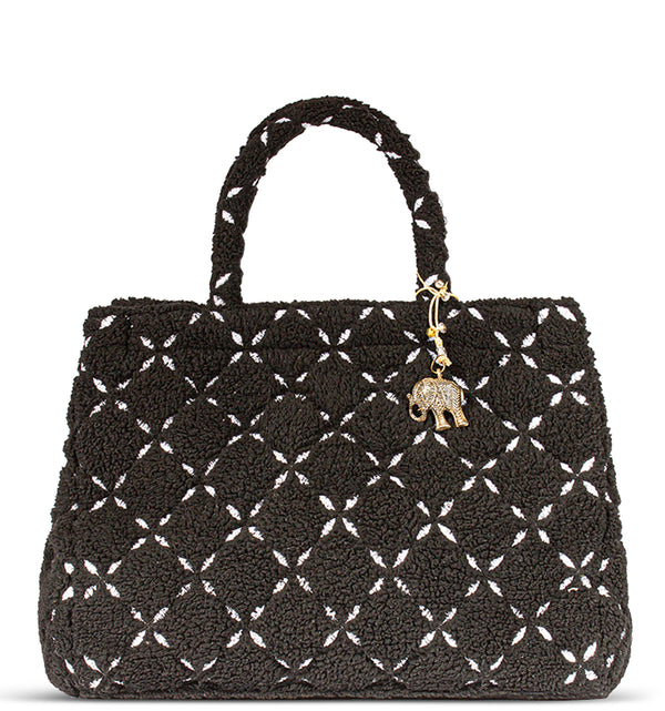 Schwarze Winterhandtasche aus Kunstfell in funktionaler Form, stilvoll und weich, ideal für kalte Tage