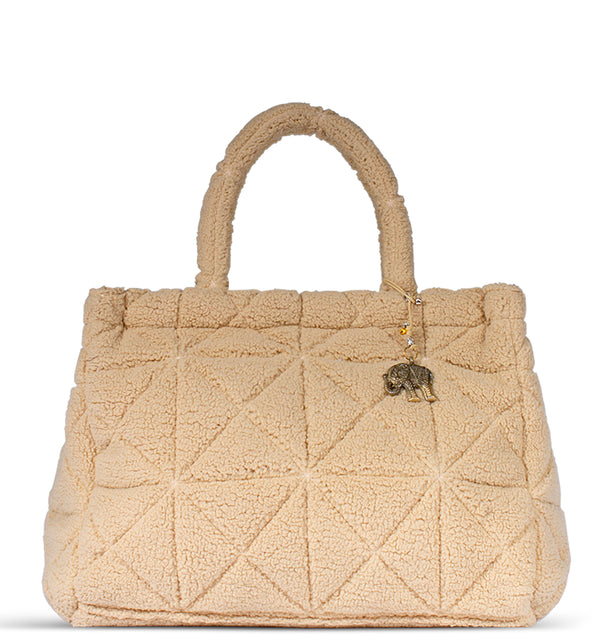 Cremefarbene Handtasche mit geometrischem Muster stilvoll und elegant