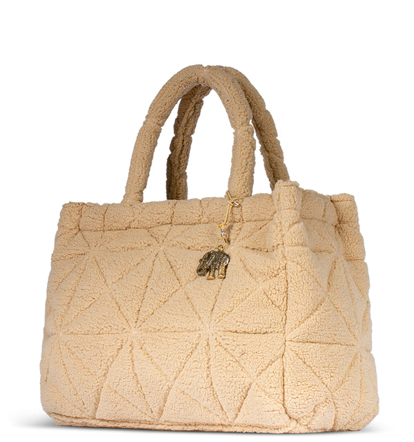 Elegante cremefarbene Handtasche mit geometrischem Muster