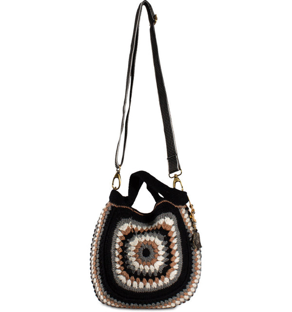 Häkelbeutel Hippiebag Damenhandtasche aus Textilüberwiegend Baumwolle in Schwarz