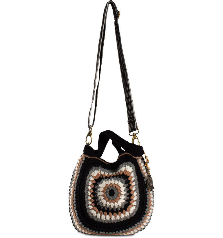 Häkelbeutel Hippiebag Damenhandtasche aus Textilüberwiegend Baumwolle in Schwarz