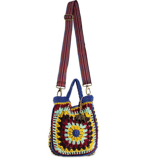 Häkelbeutel Hippiebag Damenhandtasche aus Textilüberwiegend Baumwolle in Blau