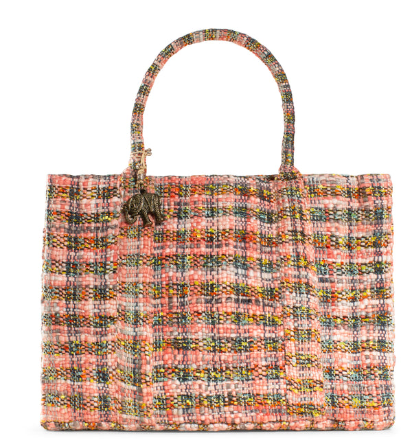 Anokhi Tweed Book Tote Tasche mehrfarbig groß und geräumig mit Magnetverschluss zwei Tragehenkel und Innentasche mit Reißverschluss