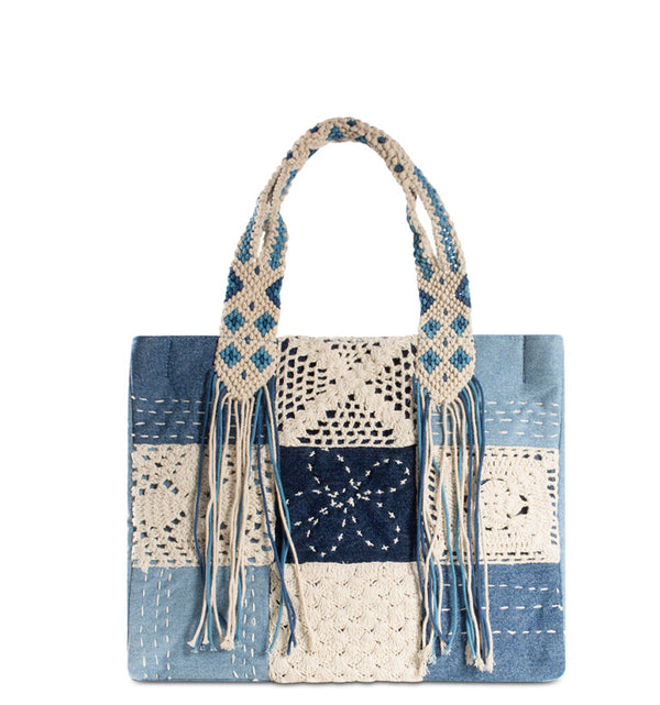Book Tote Tasche Damenhandtasche aus Textil Denim in Blau