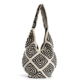 Häkelbeutel Hippiebag Damenhandtasche aus Textil in Scwarz Weiss