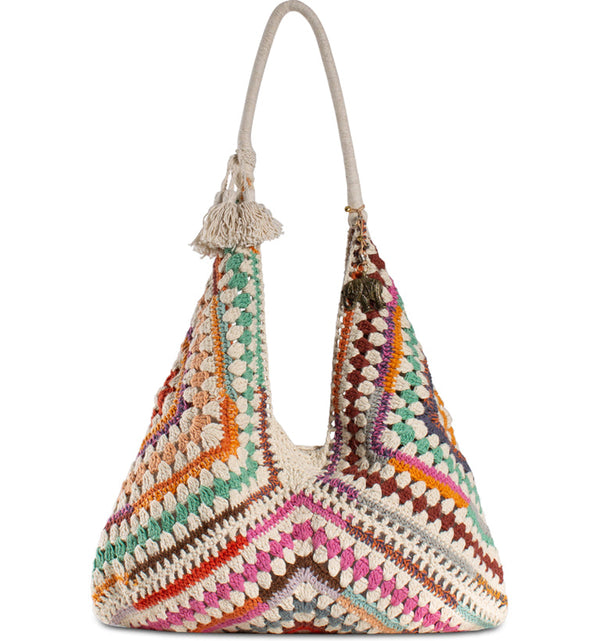 Häkelbeutel Hippiebag Damenhandtasche aus Textil in Multicolor