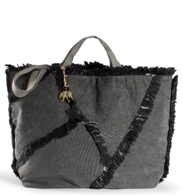 Strandtasche Shopper xl Damenhandtasche aus Textilüberwiegend Baumwolle in Antrahzit