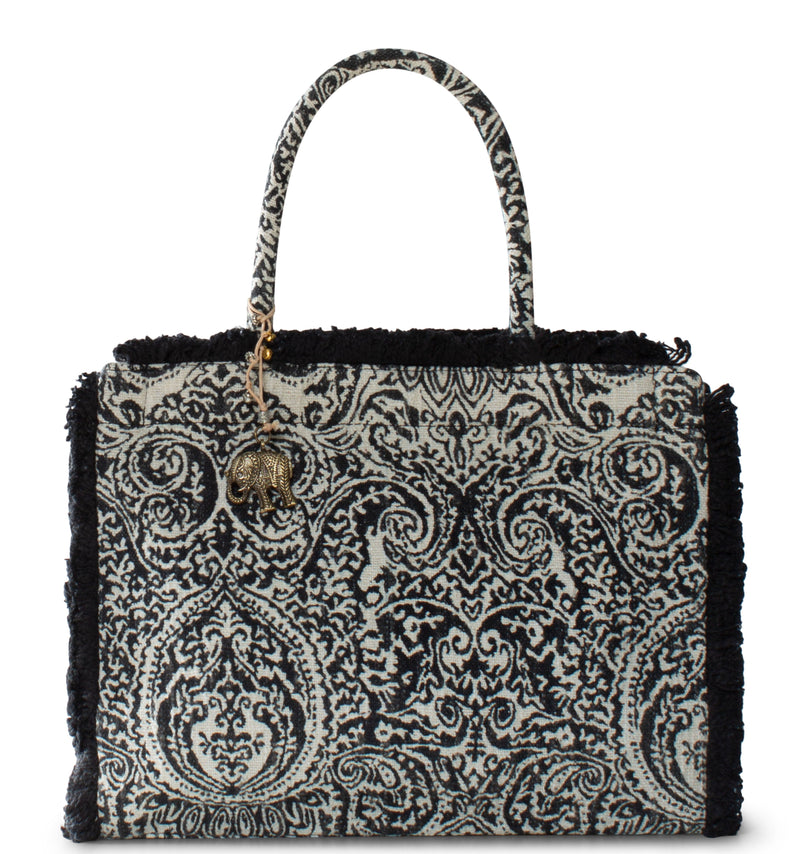 Book Tote aus Jacquard mit Paisley Muster und Fransen im Boho Stil
