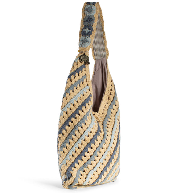 "Häkelbeutel, Hippiebag Beige, Blau , Grau"