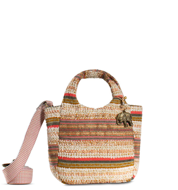Kleine HandtascheMini Tasche Damenhandtasche aus Textilüberwiegend Baumwolle in Naturtönebraunrotweiss