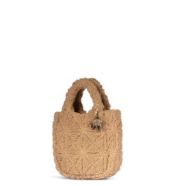 Beige Mini Handtasche aus Kunstfell und Textil mit Henkel und abnehmbarem Schultergurt
