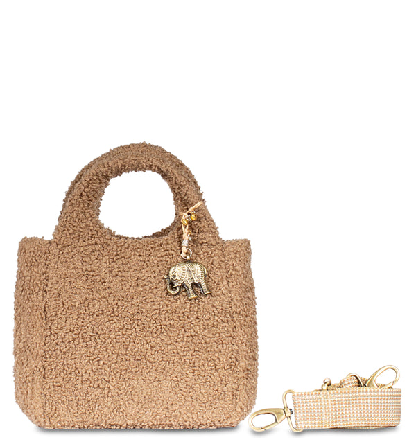 Mini-Handtasche aus Bouclé mit einem Henkel stilvoll und modern
