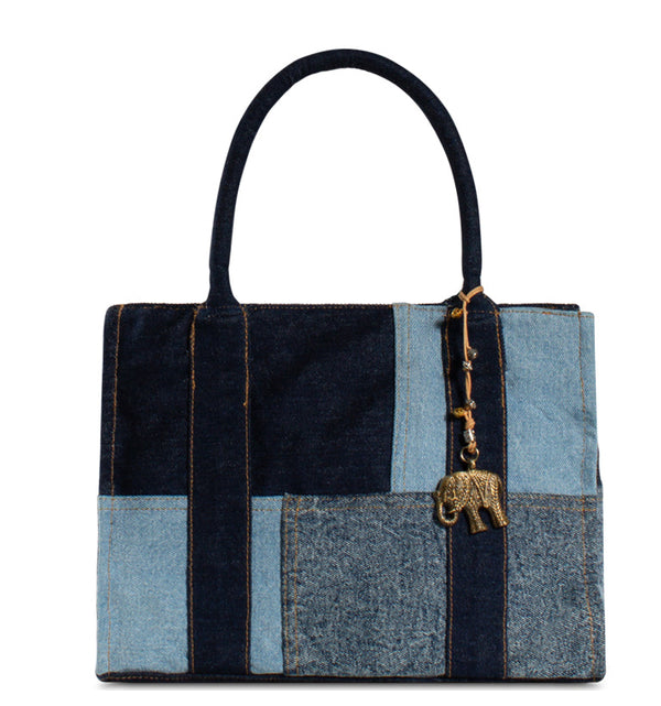 Book Tote Tasche Damenhandtasche aus Textil Denim in Blau