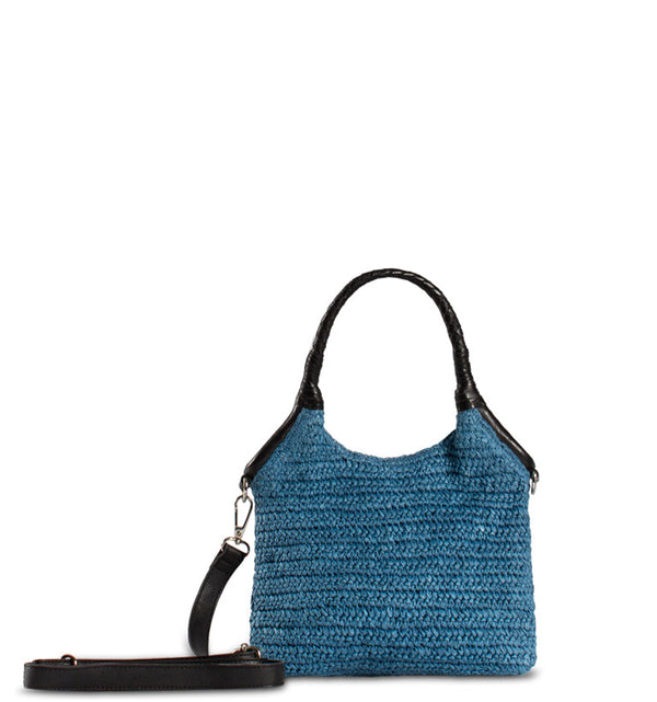 Kleine HandtascheMini Tasche Damenhandtasche aus Bast auch genannt feiner Raffiabast in Blau
