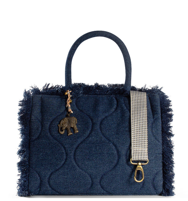 Book Tote Tasche Damenhandtasche aus Textil Denim in Blau