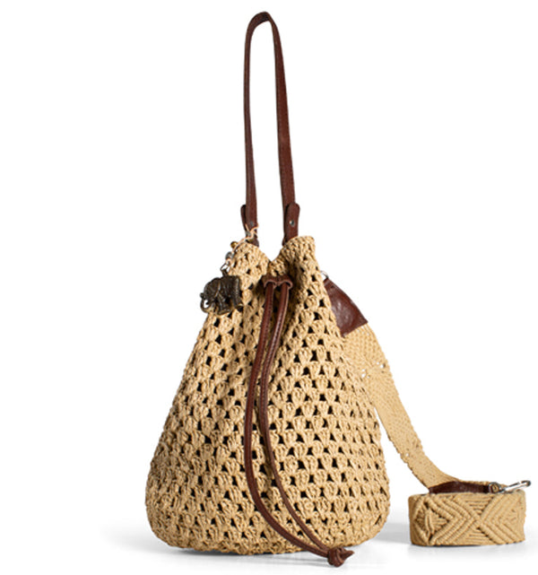 Beutel Handtasche Damenhandtasche aus Bast fein in Naturfarben