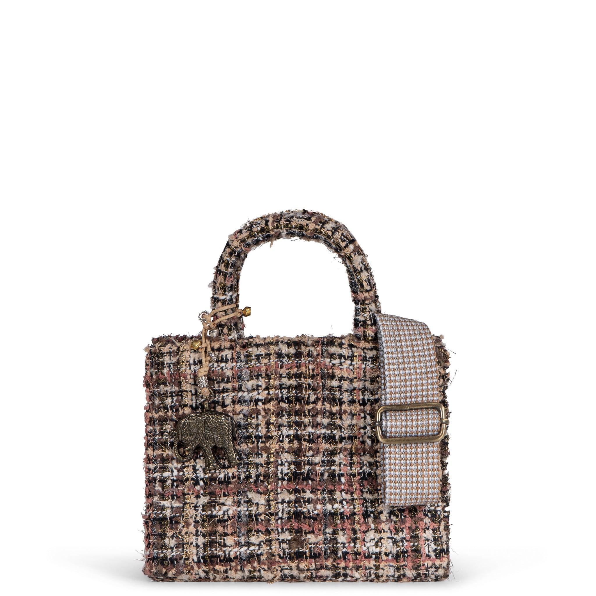 Book Tote klein Tweed braun beige