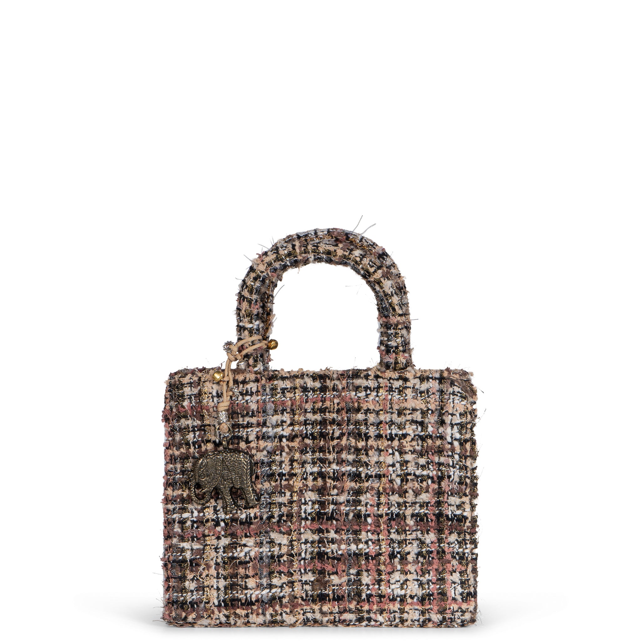 Book Tote klein Tweed braun beige