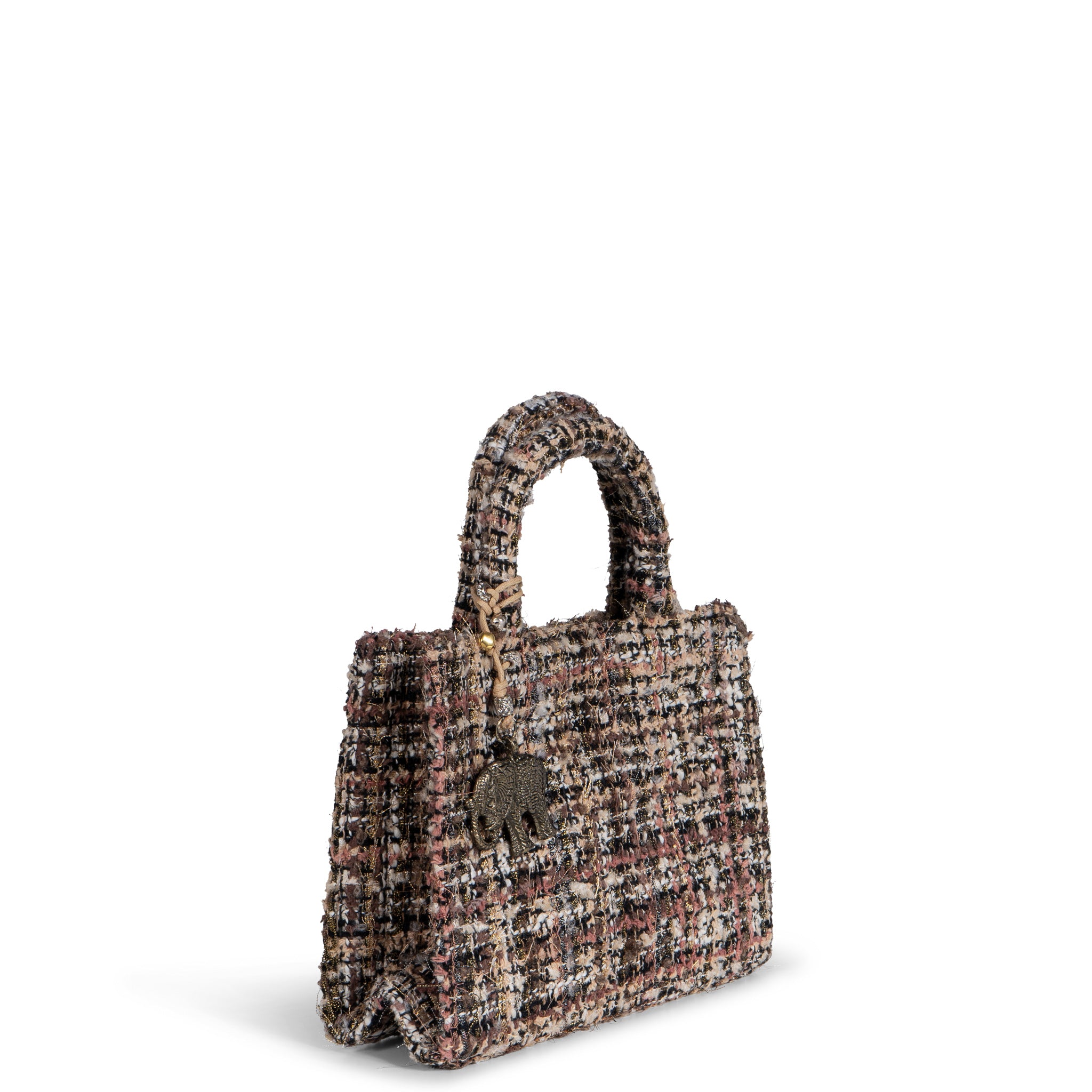 Book Tote klein Tweed braun beige