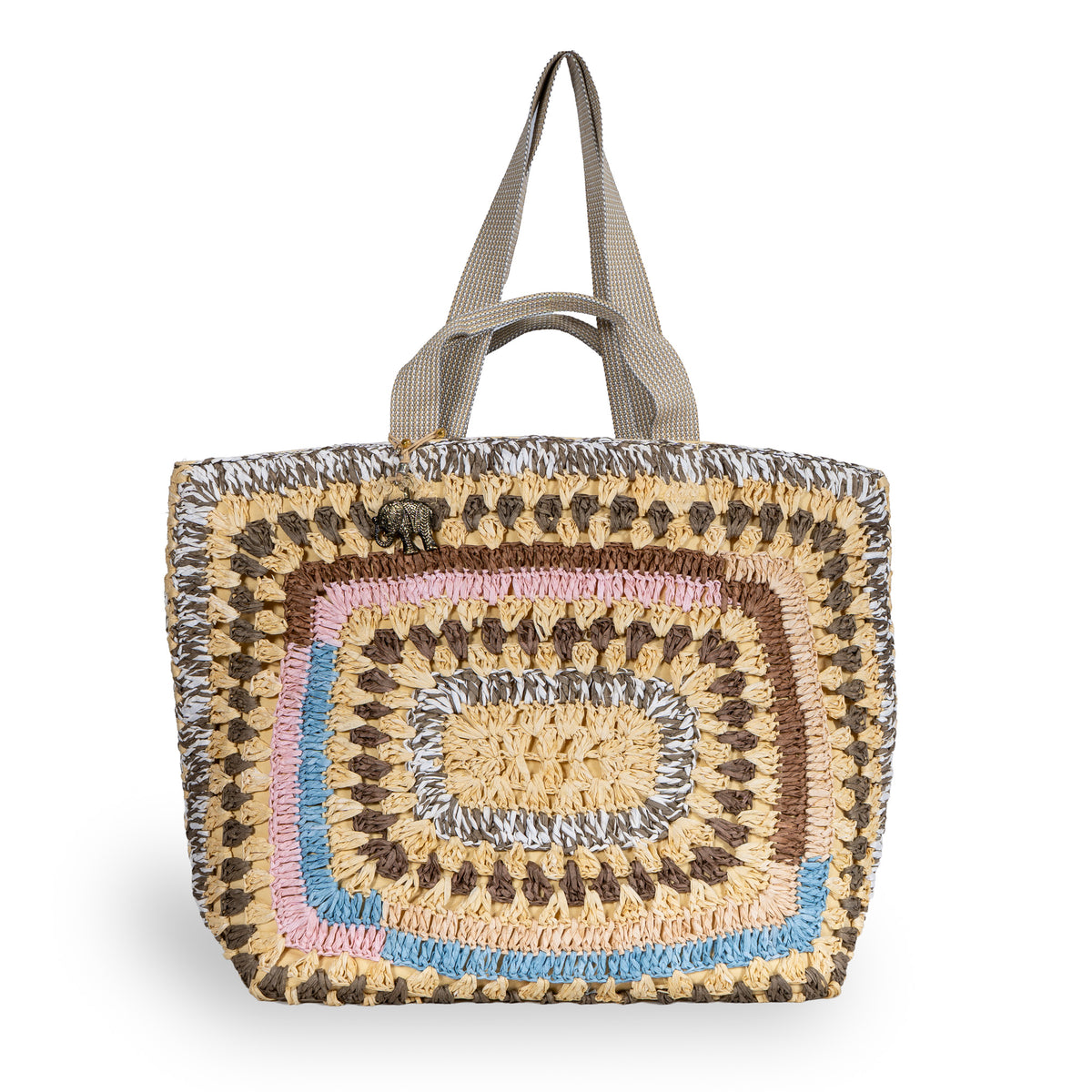 Großer Shopper Bast Handarbeit multicolor