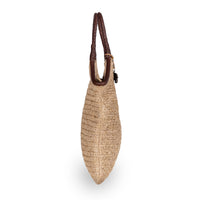 Beuteltasche aus Bast Handarbeit natur Lederhenkel – 3