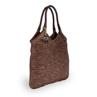 Beuteltasche aus Bast Handarbeit braun Lederhenkel – 2