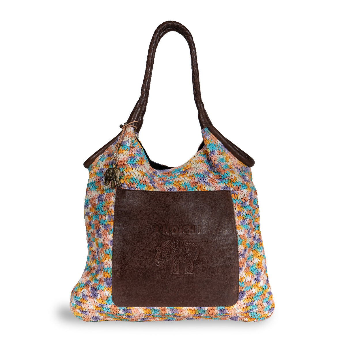 Beuteltasche aus Bast Handarbeit multicolor