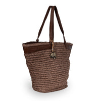 Shopper aus Bast Handarbeit braun Lederhenkel – 2