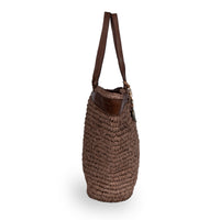 Shopper aus Bast Handarbeit braun Lederhenkel – 3