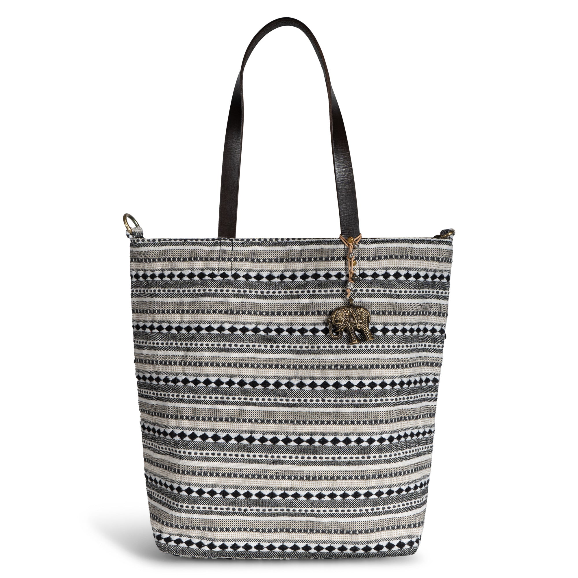 Beuteltasche aus Jacquard schwarz weiß beige