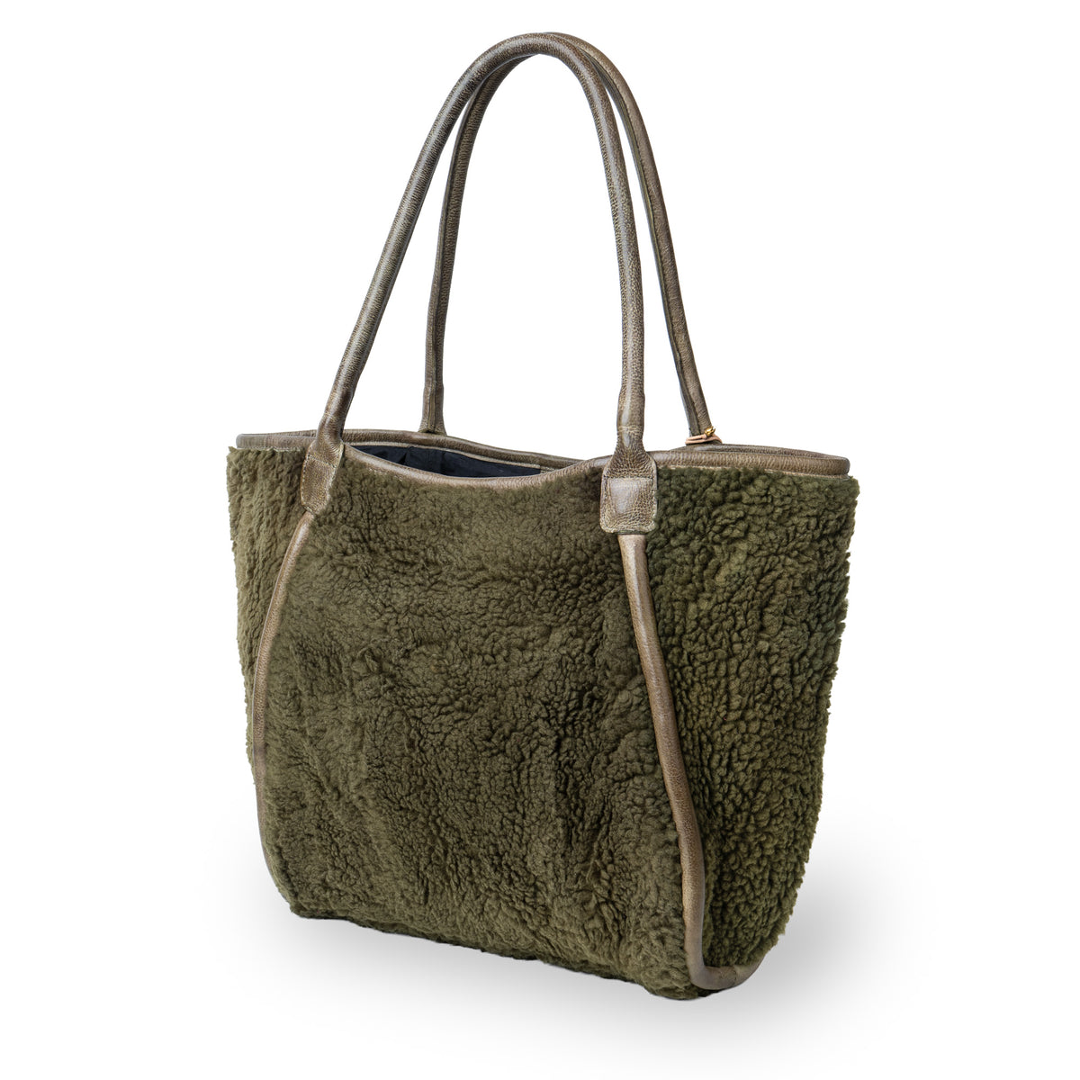 Borsa a spalla Demi Large in peluche teddy oliva