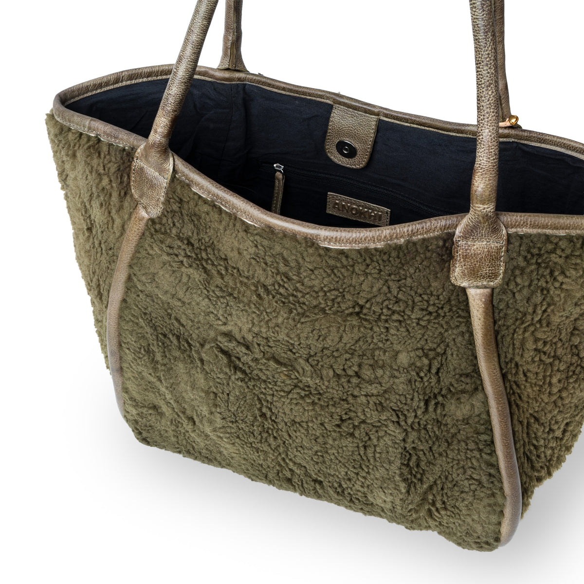 Borsa a spalla Demi Large in peluche teddy oliva